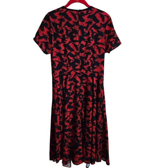 Unique Vintage X The Birds Estelle Swing Dress Red Black Bird Print Retro Size M - Picture 3 of 7